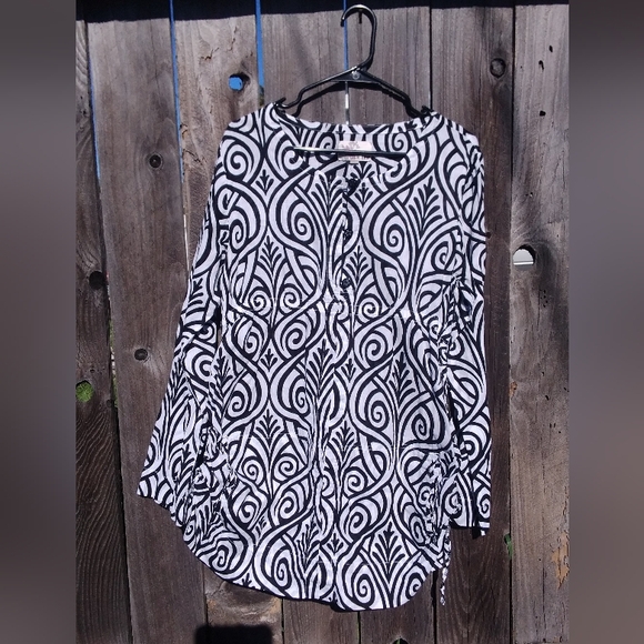 Title nine Other - Title Nine Top Tunic Swim Cover Ruched Cotton Print Long Sleeve Womens XL Scoop